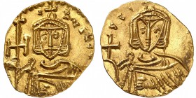 EMPIRE BYZANTIN
Syracuse Nicéphore et Stauracius (803-811). Solidus d’or.
Av. (nICIFO-ROS) bASILE Buste couronné de face de Nicéphore, vêtu de la ch...