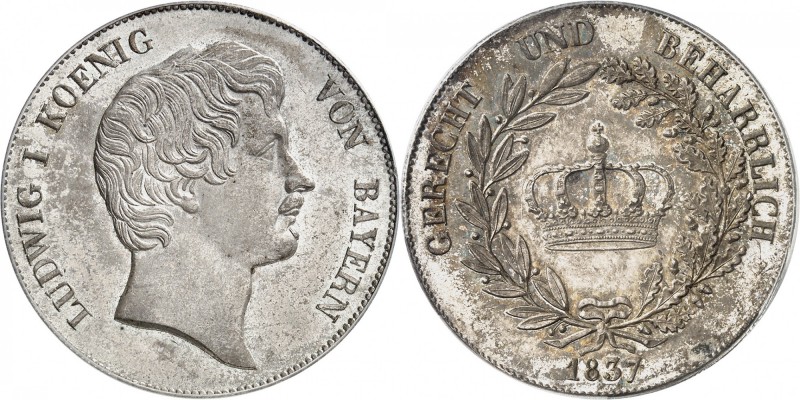 ALLEMAGNE
Bavière, Louis Ier (1825-1848). Thaler 1837.
Av. Tête nue à droite. ...