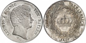 ALLEMAGNE
Bavière, Louis Ier (1825-1848). Thaler 1837.
Av. Tête nue à droite. Rv. Au centre une couronne.
Km. 751.
PCGS MS 64. Presque Fleur de co...