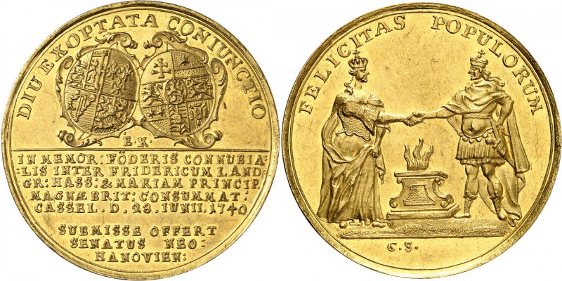 ALLEMAGNE
Hesse Cassel, Frédéric I (1730-1751). Médaille en or célébrant le mar...