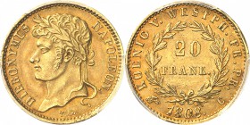 ALLEMAGNE
Westphalie, Jérôme Napoléon (1807-1813). 20 francs 1808 C, Cassel.
Av. Tête laurée à gauche. Rv. Valeur dans une couronne. 
Fr. 3517.
PC...