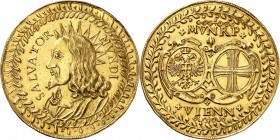 AUTRICHE
Léopold Ier (1657-1705). Médaille en argent, représentant « SALVATOR MUNDI », Vienne
Av. Buste du Christ à gauche. Rv. Deux écus.
46 mm. 3...