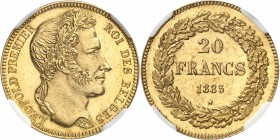 BELGIQUE
Léopold Ier (1831-1865). 20 francs 1835, Bruxelles, frappe d’époque, tranche inscrite.
Av. Tête laurée à droite. Rv. Valeur dans une couron...