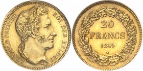 BELGIQUE
Léopold Ier (1831-1865). 20 francs 1835, Bruxelles, épreuve sur flan bruni, frappe postérieure.
Av. Tête laurée à droite Rv. Valeur dans un...