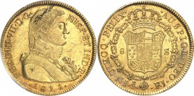 CHILI
Ferdinand VII. 8 escudos 1811 So-FJ, Santiago.
Av. Buste habillé à droite. Rv. Armoiries dans une couronne.
Cal. 116.
PCGS MS 62, Superbe à ...