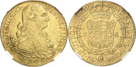 COLOMBIE
Charles IV (1788-1808). 8 escudos 1806 NR-JJ. Bogota.
Av. Buste habillé à droite. Rv. Écu couronné. 
Fr. 51.
NGC MS 62. Superbe
