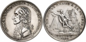EGYPTE
Directoire. Jeton en argent 1799, célébrant le retour de Bonaparte de la campagne d’Egypte en 1799.
Av. Buste habillé à gauche. Rv. Minerve v...