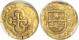 ESPAGNE
Philippe IV (1621-1685). 4 escudos 1632 D-V/H, Madrid.
Av. Croix avec quadribole en cœur. Rv. Écu couronné. 
Cal 88, Fr. 202 13,51grs.
PCG...