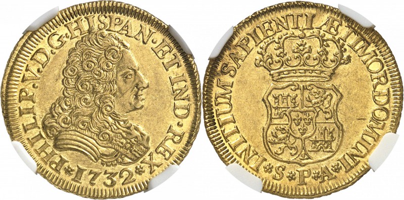ESPAGNE
Philippe V (1700-1746). 2 escudos 1732, Séville.
Av. Buste habillé à d...