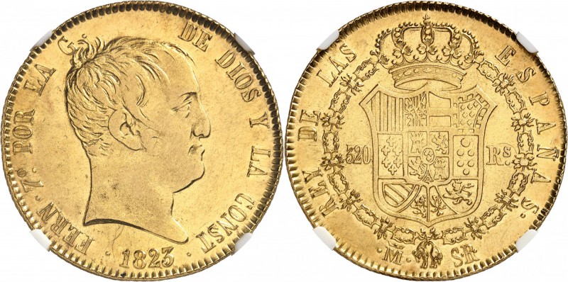 ESPAGNE
Ferdinand VII (1808-1833). 320 reales 1823 M-SR, Madrid.
Av. Tête nue ...