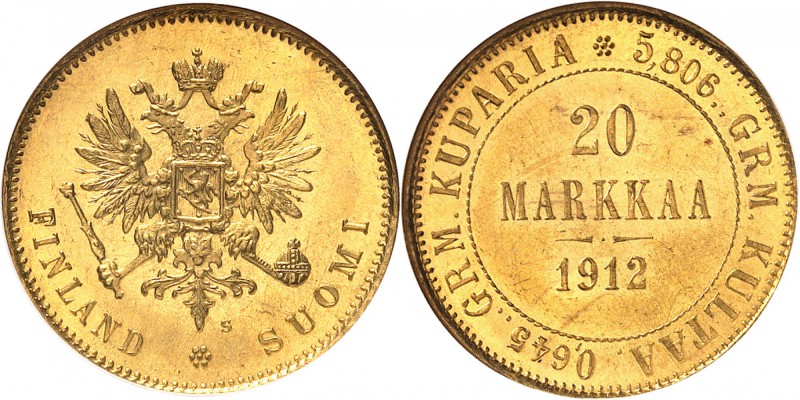 FINLANDE
Nicolas II (1894-1917). 20 markkaa 1912 S.
Av. Aigle bicéphale couron...