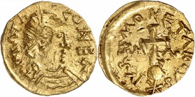 FRANCE
Mérovingiens. Macon Monétaire IVSES (VI-VIIème siècle). Triens en or.
Av. + MATA CONE Buste diadémé à droite. Rv. IVSEF MONETARIVS Croix lati...