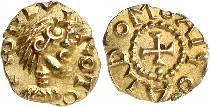 FRANCE
Mérovingiens. Rouen AIGOALDVS (600-675). Triens en or.
Av. ROTOMO CIV B...