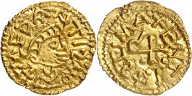 FRANCE
Mérovingiens. Saint Maixent Monétaire MEDANTIS (VI-VIIème siècle). Triens en or.
Av. + MEDANTIS MO Buste à droite, guirlande au pourtour. Rv....
