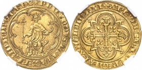 FRANCE
Philippe IV (1285-1314). Masse d’or.
Av. Le roi assis de face en majesté, tenant le sceptre et une fleur de lis, entre deux lis. Rv. Croix qu...