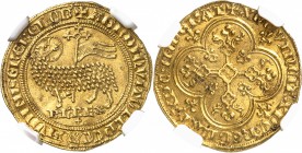 FRANCE
Charles IV (1322-1328). Agnel d’or.
Av. Agneau pascal à gauche, la tête tournée à droite, devant une croix avec gonfanon Rv. Croix quadrilobé...