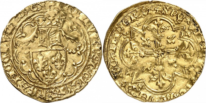 FRANCE
Charles VI (1380-1422). 1/2 heaume d’or 21 octobre 1417, Point 9e, La Ro...