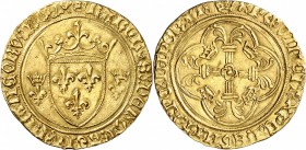 FRANCE
Charles VII (1422-1461). Écu d’or dit « écu neuf ».
Av. Écu de France couronné, accosté de deux lis couronnés. Rv. Croix feuillue dans un qua...