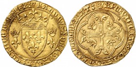 FRANCE
Charles VII (1422-1461). Écu d’or dit « écu neuf », troisième émission, point 4éme, Montpellier
Av. Écu de France couronné, accosté de deux l...