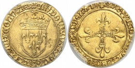 FRANCE
Louis XII (1498-1515). Écu d’or au soleil, Toulouse.
Av. Écu de France couronné. Rv. Croix fleurdelisée.
Fr. 323, Dup. 647.
PCGS AU 53. TTB...