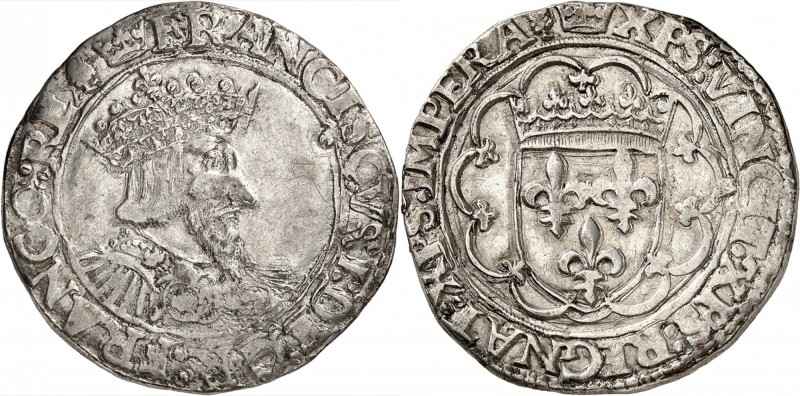 FRANCE
François Ier (1515-1547). Teston, Angers.
Av. Buste du Roi à droite, ba...
