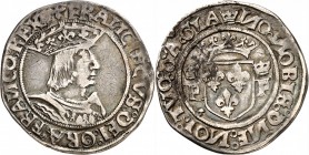FRANCE
François Ier (1515-1547). 1/2 teston 13ème type, Dijon.
Av. Buste habillé et couronné. Rv. Écu de France couronné accosté de deux F.
Dup. 81...
