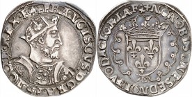FRANCE
François Ier (1515-1547). Teston 25ème type, Lyon.
Av. Buste cuirassé et couronné. Rv. Écu cde France couronné.
Dup. 964. 9,49 grs.
TTB à S...