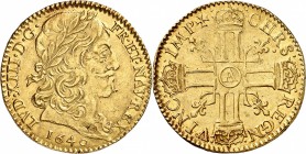 FRANCE
Louis XIII (1610-1643). Double louis d’or à la croix de Templier 1640 A, Paris.
Av. Tête laurée à droite. Rv. Croix formée de huit L adossés ...