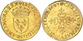 FRANCE
Louis XIII (1610-1643). Écu d’or au soleil 1627, Paris.
Av. Écu de France couronné. Rv. Croix anillée fleurdelisée.
G. 55, Dup. 1282, Fr. 39...