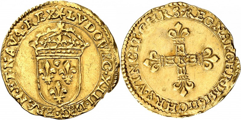 FRANCE
Louis XIII (1610-1643). 1/2 écu d’or à la croix bâtonnée 1611, Bordeaux....