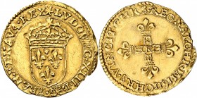 FRANCE
Louis XIII (1610-1643). 1/2 écu d’or à la croix bâtonnée 1611, Bordeaux.
Av. Écu couronné. Rv. Croix bâtonnée.
Dup. 1287. 1,66 grs.
Type ra...