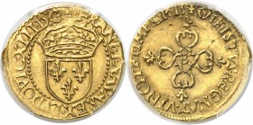 FRANCE
Louis XIII (1610-1643). 1/2 écu d’or 1615 B, Rouen.
Av. Écu de France couronné. Rv. Croix anillée.
Dup. 1600, Fr. 40A 1,69 grs.
PCGS MS62. ...