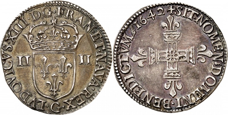 FRANCE
Louis XIII (1610-1643). 1/4 d’écu 1642, Poitiers. 
Av. Écu couronné. Rv...