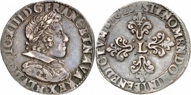 FRANCE
Louis XIII (1610-1643). 1/2 franc 1629, Toulouse.
Av. Grand buste juvénile à droite du roi, lauré, drapé et cuirassé avec un col rabattu. Rv....