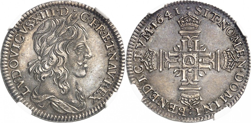 FRANCE
Louis XIII (1610-1643). 7,5 sols ou quart de franc 1641, essai par Warin...