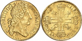 FRANCE
Louis XIV (1643-1715). Double louis d’or au soleil 1711 L, Bayonne. 
Av. Tête laurée à droite Rv. Croix formée de huit L adossés, couronnés....