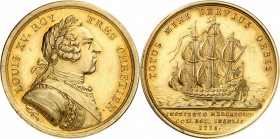 FRANCE
Louis XV (1715-1774). Médaille en or franco-américaine 1715, frappé pour la « Society of Merchants », par Duvivier.
Av. Buste cuirassé à droi...