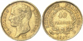FRANCE
Premier Empire (1804-1814). 40 francs or 1807, Limoges, frappe médaille.
Av. Tête laurée à gauche. Rv. Valeur dans une couronne.
G. 1082a.11...