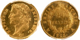 FRANCE
Premier Empire (1804-1814). 20 francs or 1813, Paris.
Av. Tête laurée à gauche. Rv. Valeur dans une couronne. 
G. 1025. 6,45 grs. 
PCGS MS ...