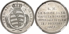 FRANCE
Premier Empire (1804-1814). Module de 2 francs 1809, célébrant la visite du roi de Saxe.
Av. Écu couronné . Rv. Légende sur 6 lignes. 
Maz. ...