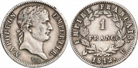 FRANCE
Premier Empire (1804-1814). Franc 1812 U, Turin.
Av. Tête laurée à droite Rv. Valeur dans une couronne.
G. 447. 5,00 grs.
Rare, petit manqu...