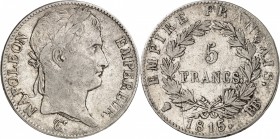 FRANCE
Cent jours (1815). 5 francs 1815 BB, Strasbourg.
Av. Tête laurée à droite. Rv. Valeur dans une couronne. 
G. 595. 24,71 grs.
Très rare, TB...