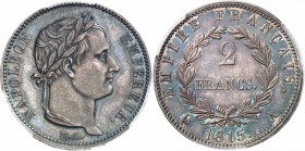 FRANCE
Cent jours (1815). 2 francs 1815, Paris.
Av. Tête laurée à droite. Rv. Valeur dans une couronne. 
G. 510.
PCGS MS 63. Magnifique exemplaire...
