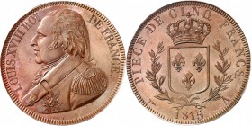 FRANCE
Louis XVIII (1814-1824). 5 francs 1815, Paris, épreuve en bronze, tranche lisse, par Droz. 
Av. Buste habillé à gauche. Rv. Écu de France cou...