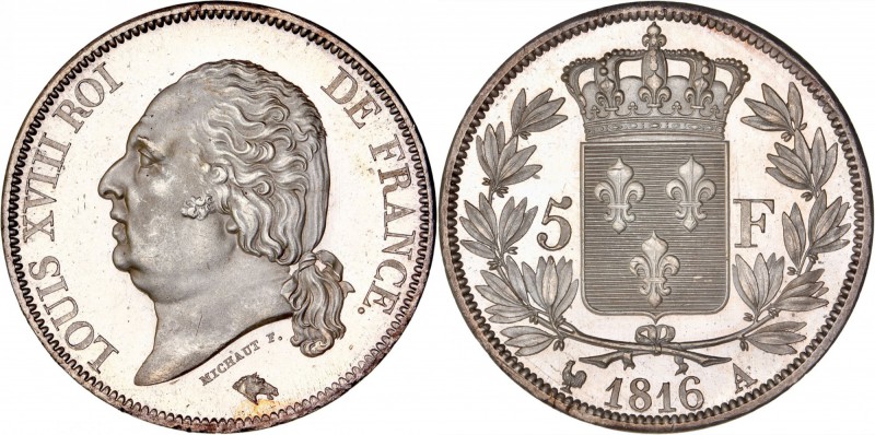 FRANCE
Louis XVIII (1814-1824). 5 francs 1816 A, Paris, frappe sur flan bruni....