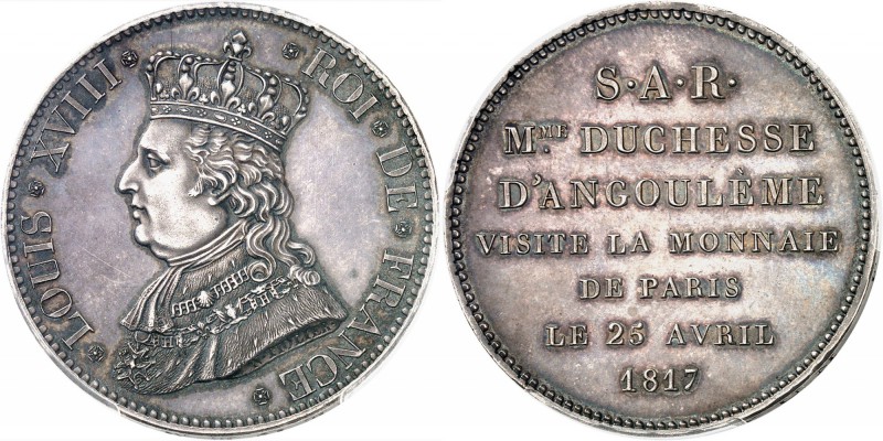 FRANCE
Louis XVIII (1814-1824). Module de 5 francs 1817, visite de la duchesse ...