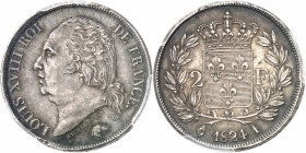 FRANCE
Louis XVIII (1814-1824). 2 francs 1824, Limoges.
Av. Tête nue à gauche. Rv. Écu de France couronné, entouré d’une couronne de laurier.
G. 51...
