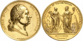 FRANCE
Louis XVIII (1814-1824). Médaille en or « Encouragements et récompense à l’industrie » 1823, attribuée sur la tranche à Samuel Joly, par Gayar...
