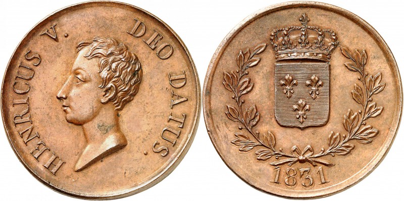 FRANCE
Henri V, prétendant (1820-1883). Module de 5 francs 1831, essai en bronz...