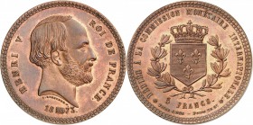 FRANCE
Henri V, prétendant (1820-1883). 5 francs 1873, frappée pour la commission monétaire de Neuchâtel, piéfort en bronze. 
Av. Tête nue à droite....